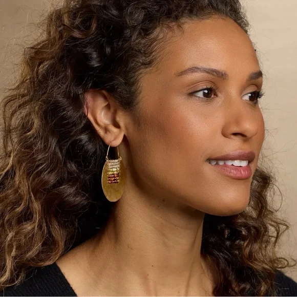 Large beaded brass hoops. New with tags from Sundance. - Picture 2 of 2